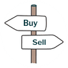 Illustration of two signs pointing in opposite directions reading "Buy" and "Sell
